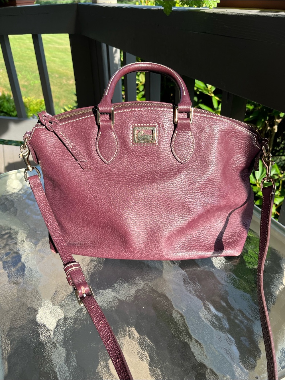 Leather Top-Handle Satchel in Plum with Detachable Strap
